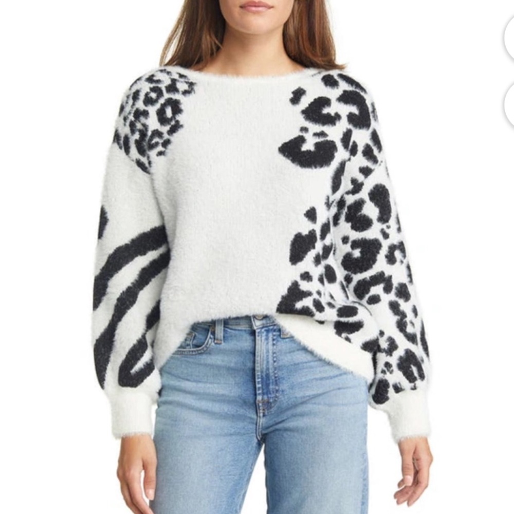 Soft Leopard Print Black and White Sweater